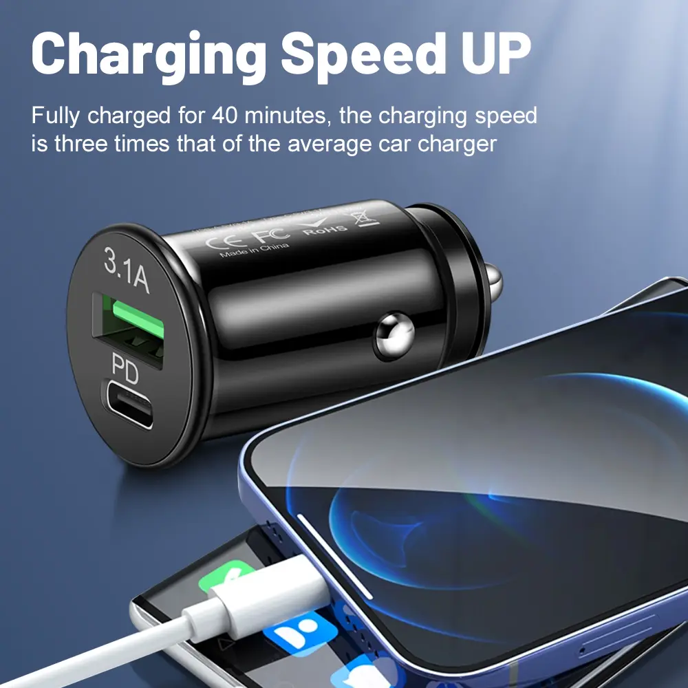 3.1A Fast Car Charger USB Type C Fast Charging Car Charger Mini Car Battery Charger For Mobile Phone iPad Auto Accessories