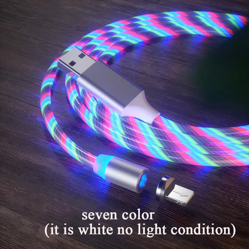 Magnetic Luminous Cable LED Glow Flowing Micro USB Type C Fast Charging Cord For Android Phone Bright Charger Cable For Huawei