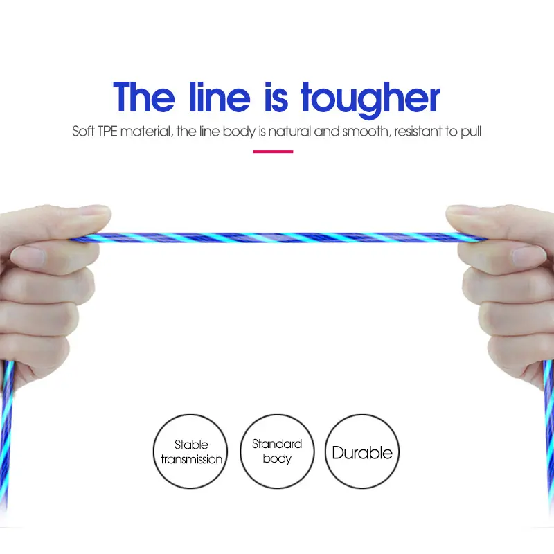 Magnetic Luminous Cable LED Glow Flowing Micro USB Type C Fast Charging Cord For Android Phone Bright Charger Cable For Huawei