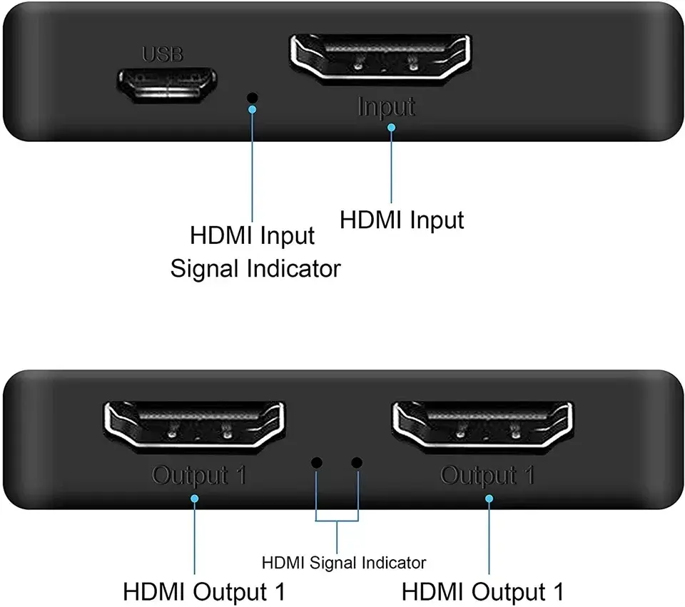 4K HDMI Splitter 1x2 HDMI Video Distributor 1 in 2 out Switch Amplifier 1080P Dual Display for PS3 PC Laptop Monitor Projector