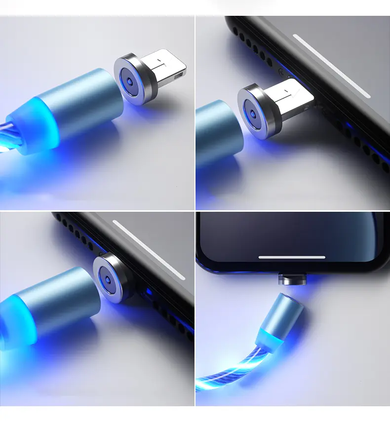 Magnetic Luminous Cable LED Glow Flowing Micro USB Type C Fast Charging Cord For Android Phone Bright Charger Cable For Huawei