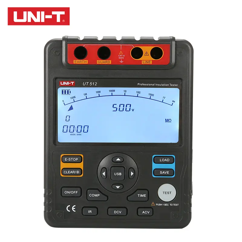 UNI-T Insulation Resistance Tester UT512 500V-2500V Earth Ground 1MΩ～100GΩ Ohm Meter AC DC Voltmeter PI DAR Measurement