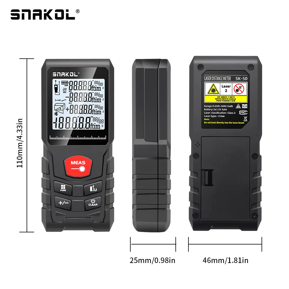 Snakol Laser Distance Meter 50m 70m 100m 120m Rangefinder Digital Range Finder Trena Roulette Ruler Distance Measuring Tape Tool