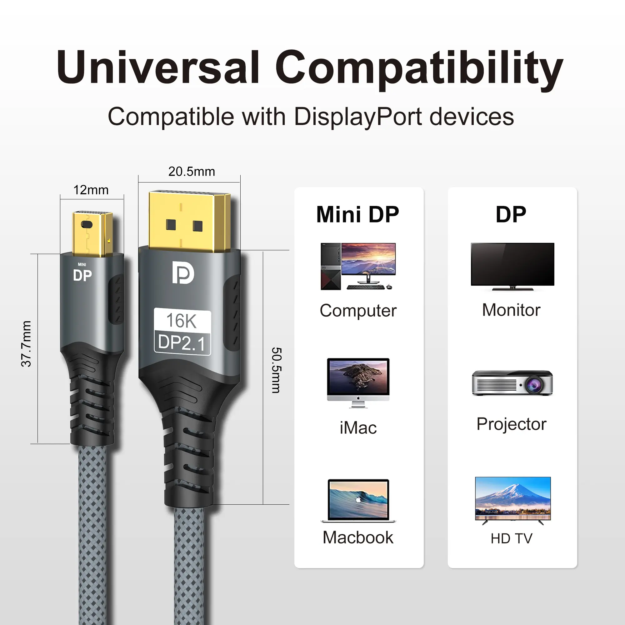 Mini DP to DisplayPort 8K Cable DP1.4 Bi-Directional Conversion Transmission Cable 16K@60Hz 4K@144Hz for MacBook Air Projector