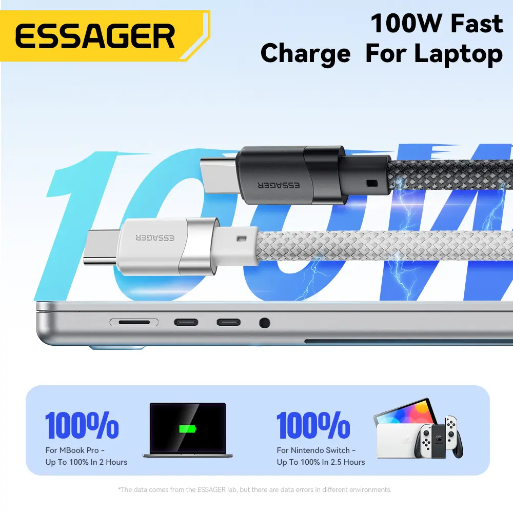 Essager USB C To C 100W Magnetic Fast Charger Cable For iPhone 15 65W Type C To C Data Charging Wire For Laptop Samsung