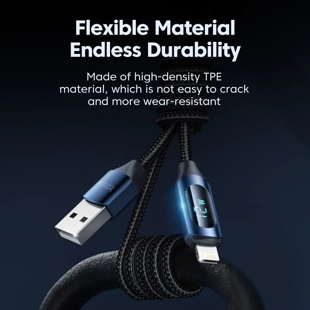Toocki LED Display USB Cable For iPhone 14 13 12 11 Pro Max Fast Charger Charging Lightning 2.4A USB Wire Cord X XR 8 7 1m 2m