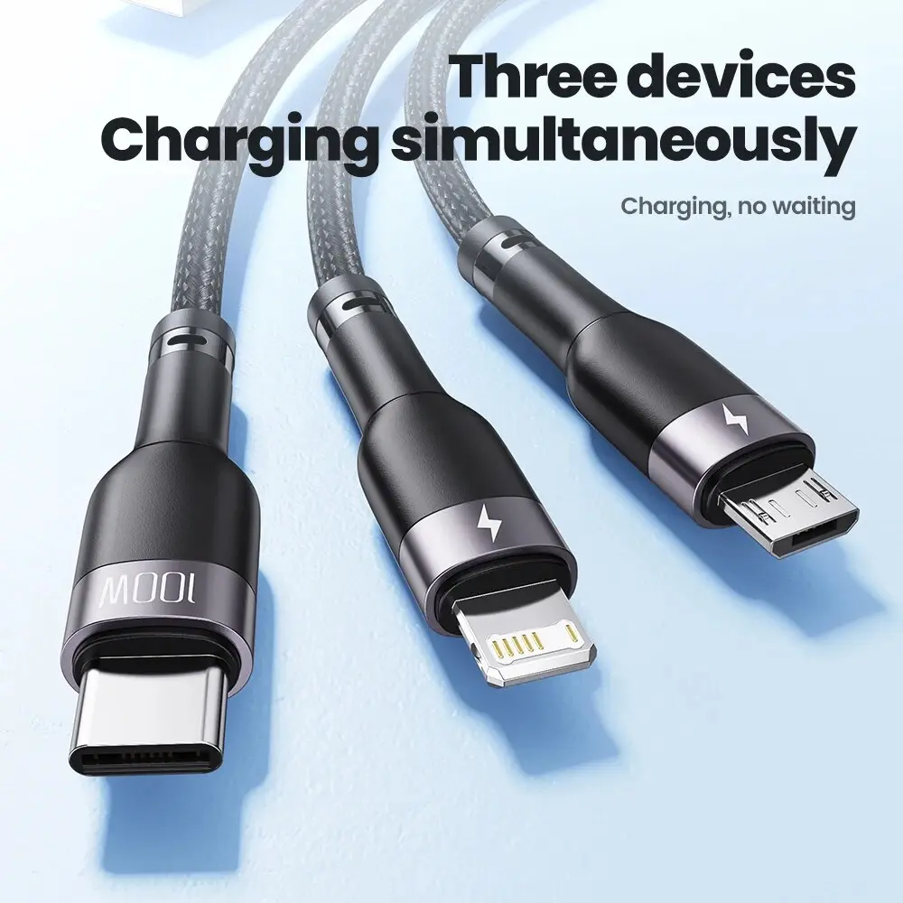 Toocki 3 in 1 USB Cable 6A 100W Micro USB Type C Charging Cable For iPhone 14 13 12 Huawei Honor Xiaomi 13 ViVo Oppo Data Cord