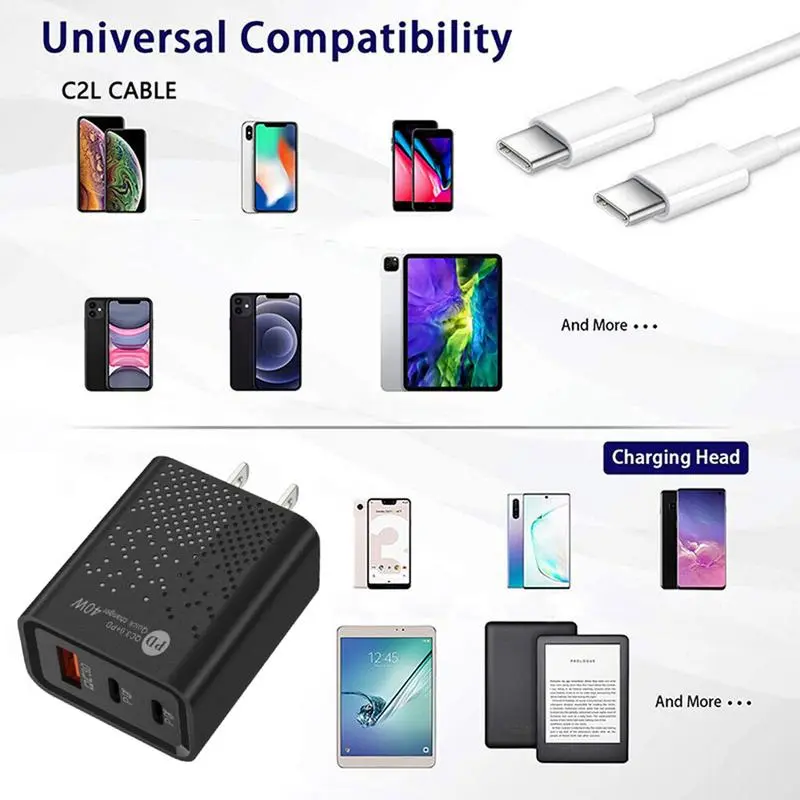 40W USB C Charging Station USB C Charging Block Fast Charging USB C Charger 65W USB C Charger Plug For Wireless Earphone Laptop