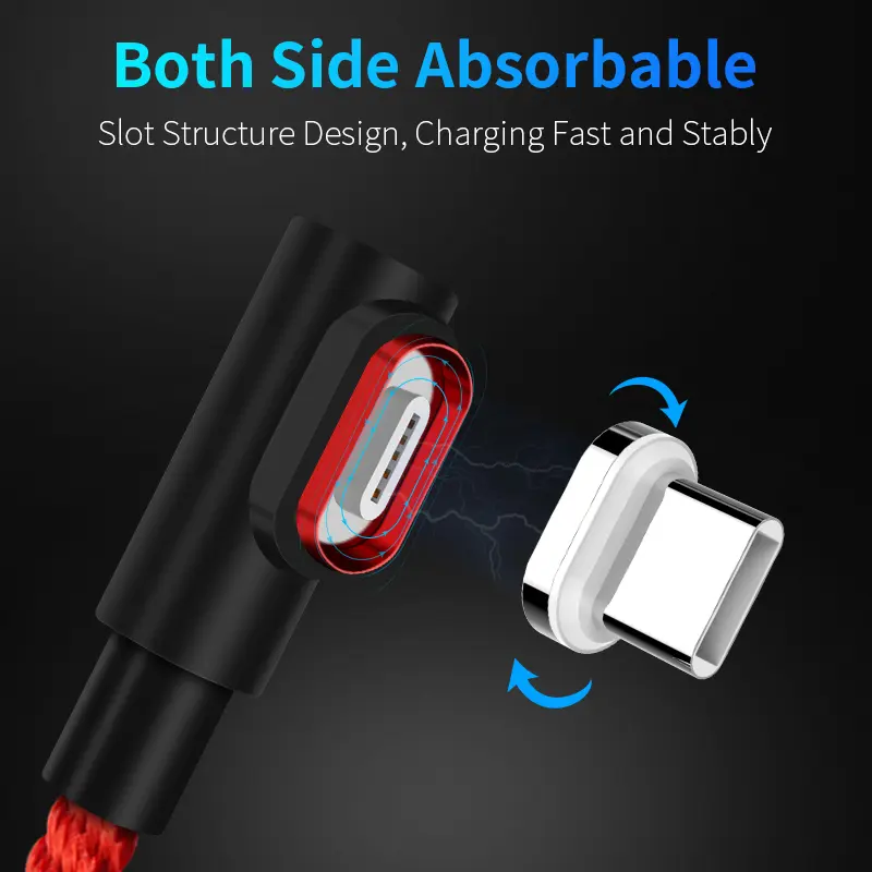 5A Fast Charging Magnetic USB Cable Charger L-Shape Micro USB Data Cable for iphone X Samsung S8 Huawei Xiaomi mi8 LG Usb Type C