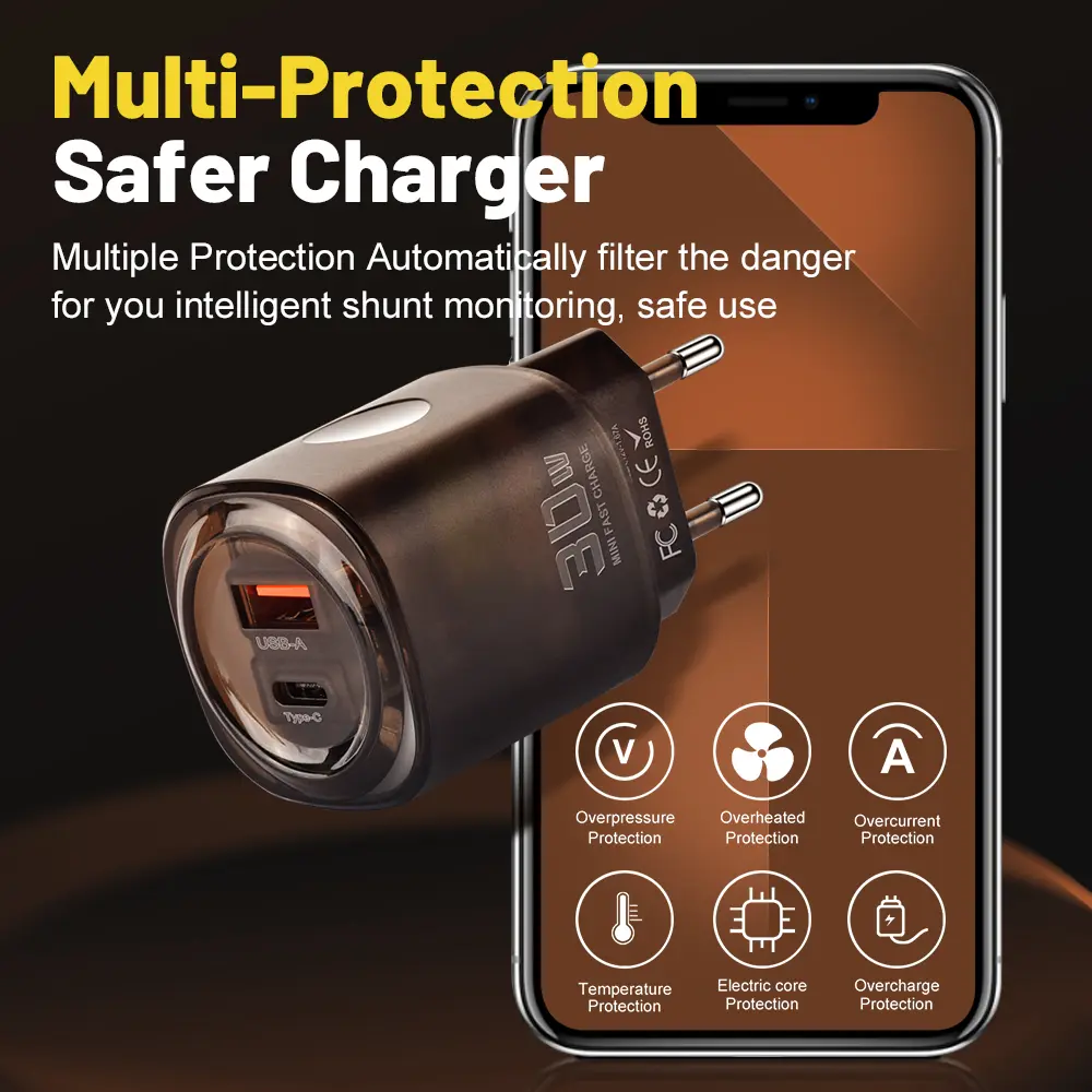 2 in 1 USB PD Charger Transparent Mecha Quick Charge3.0 Fast Wall Charging Mobile Phone Power For iPhone Samsung Plug Xiaomi Hua