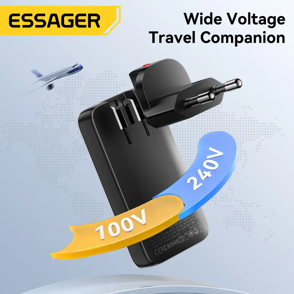 ESSAGER 65W GaN Charger PD Charge Type C USB Charger Support QC PPS Portable Fast Charger For iPhone 16 15 14 13 Laptop Charger