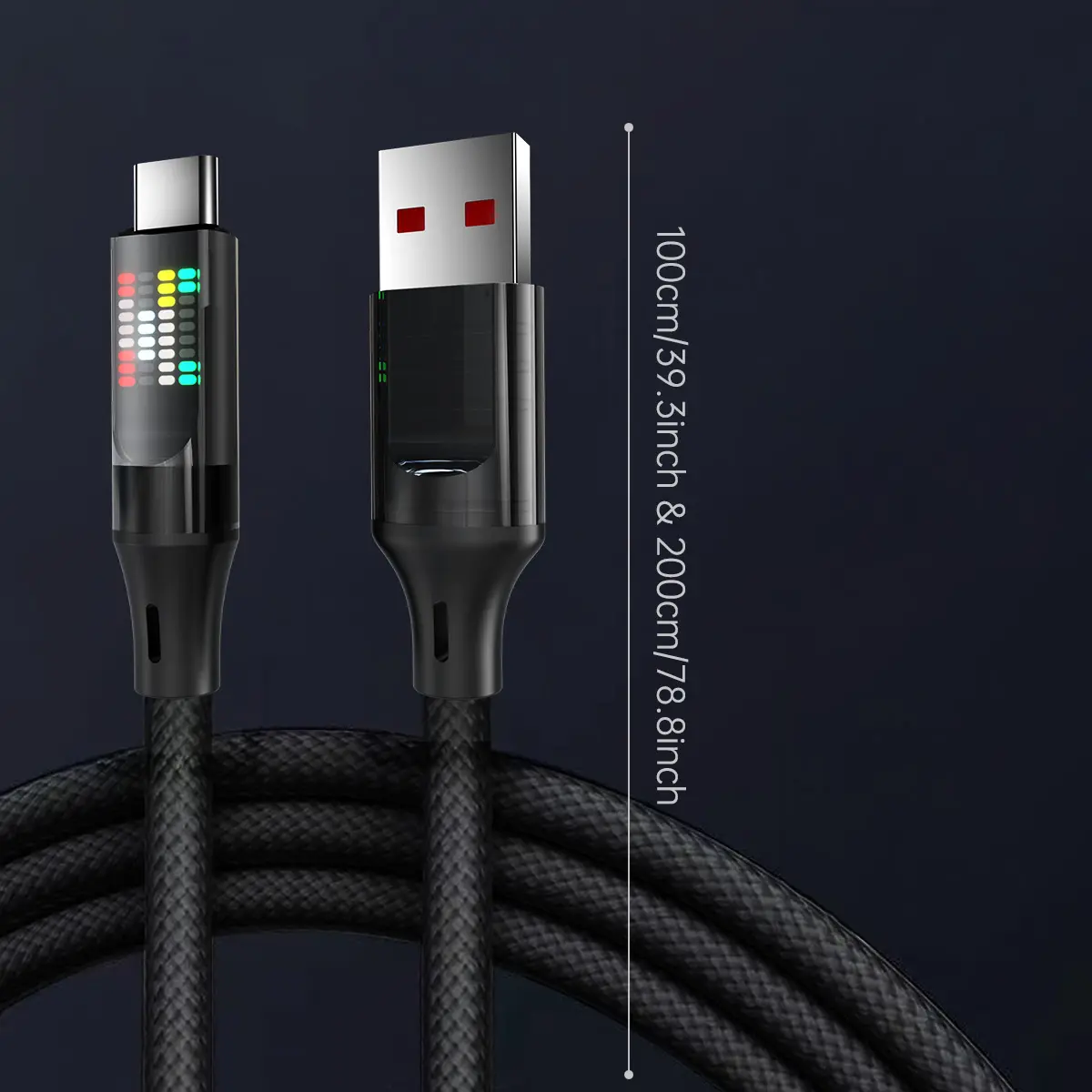 OOZCC 120W Type C Fast Charging Cable 6A USBA to Type C Nylon Data Cord for Xiaomi Samsung With Led Display USB C Cable