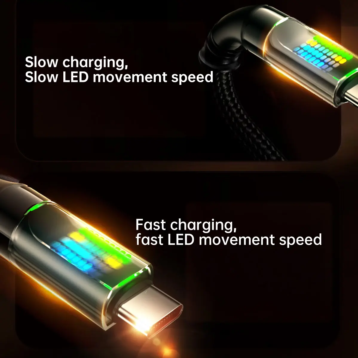 OOZCC 120W Type C Fast Charging Cable 6A USBA to Type C Nylon Data Cord for Xiaomi Samsung With Led Display USB C Cable