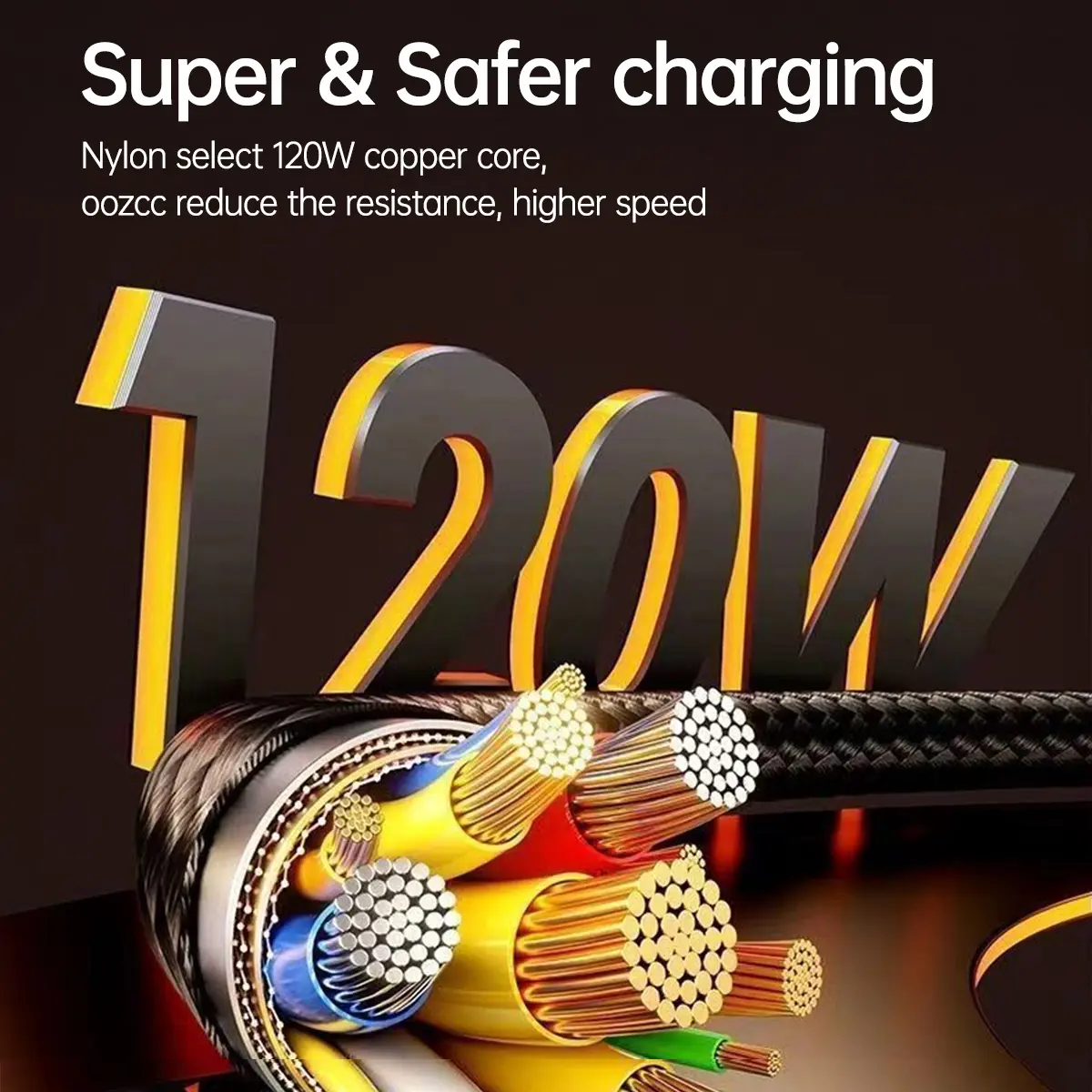 OOZCC 120W Type C Fast Charging Cable 6A USBA to Type C Nylon Data Cord for Xiaomi Samsung With Led Display USB C Cable