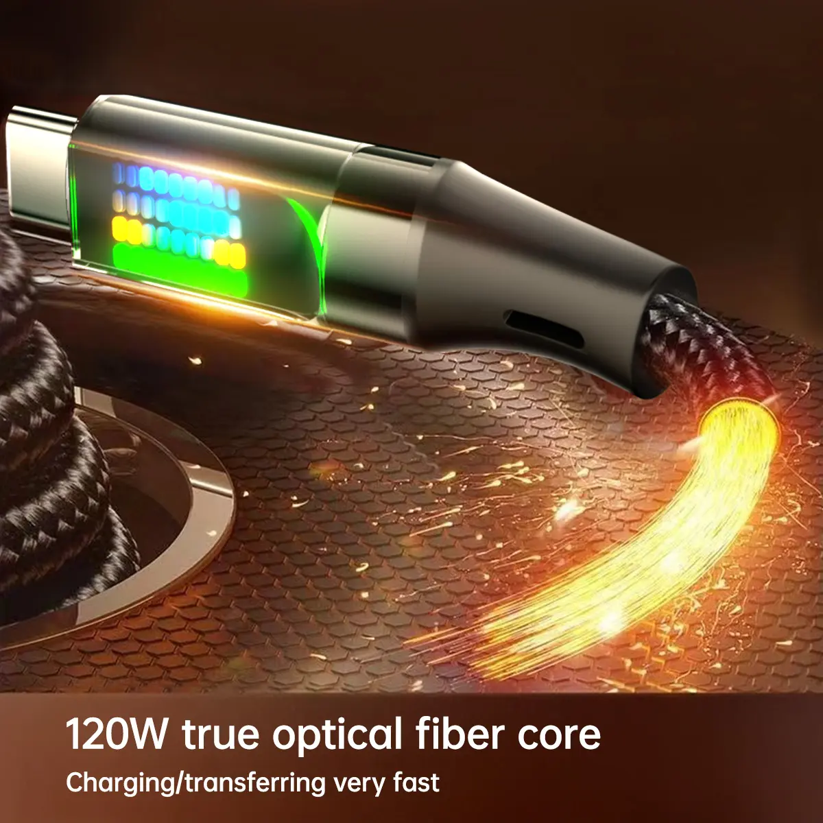 OOZCC 120W Type C Fast Charging Cable 6A USBA to Type C Nylon Data Cord for Xiaomi Samsung With Led Display USB C Cable