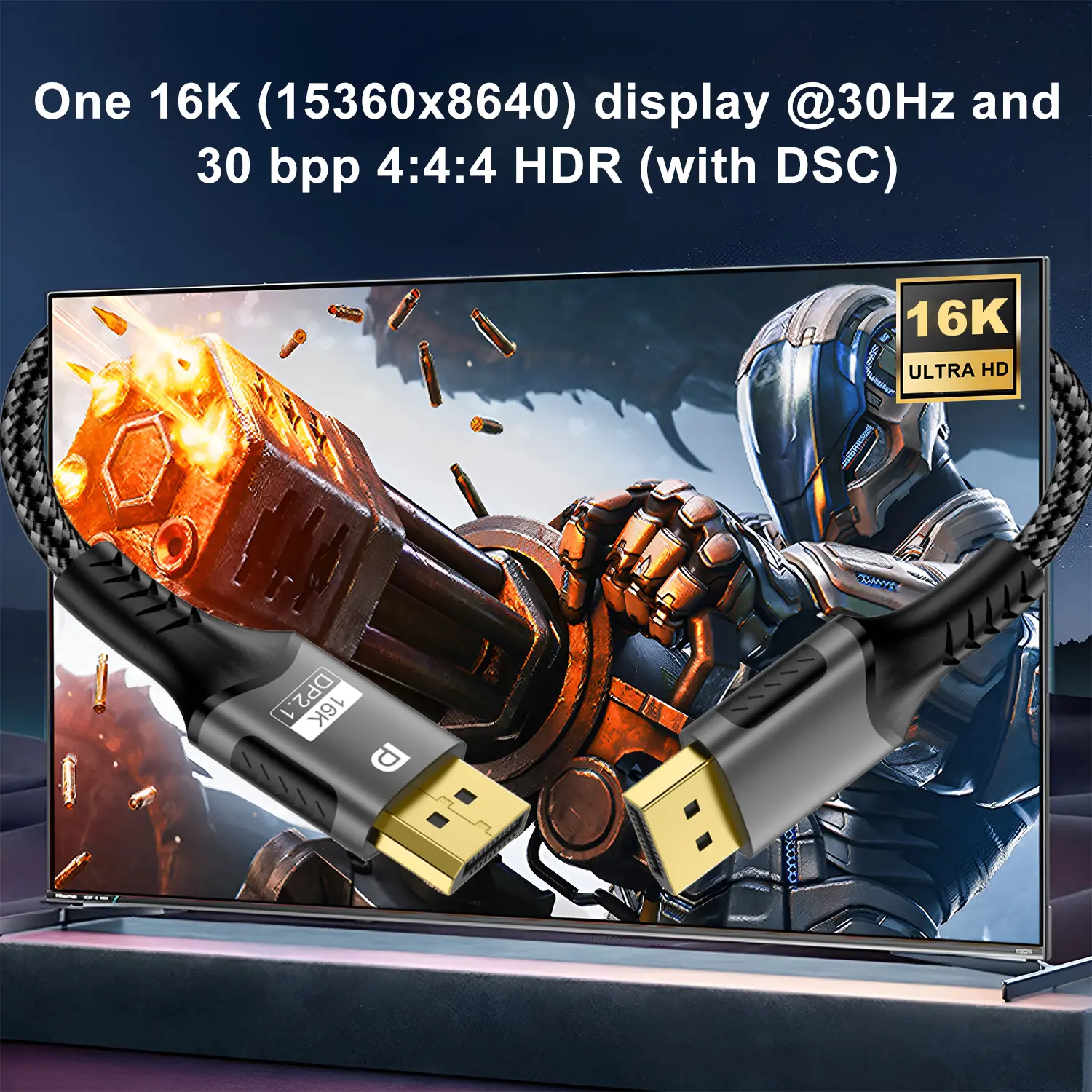 16K DP 2.1 8K@120Hz 4K@240Hz 80Gbps HDR Video Audio Displayport Cable Display Port  for Laptop TV Xbox Projector Gaming Monitor