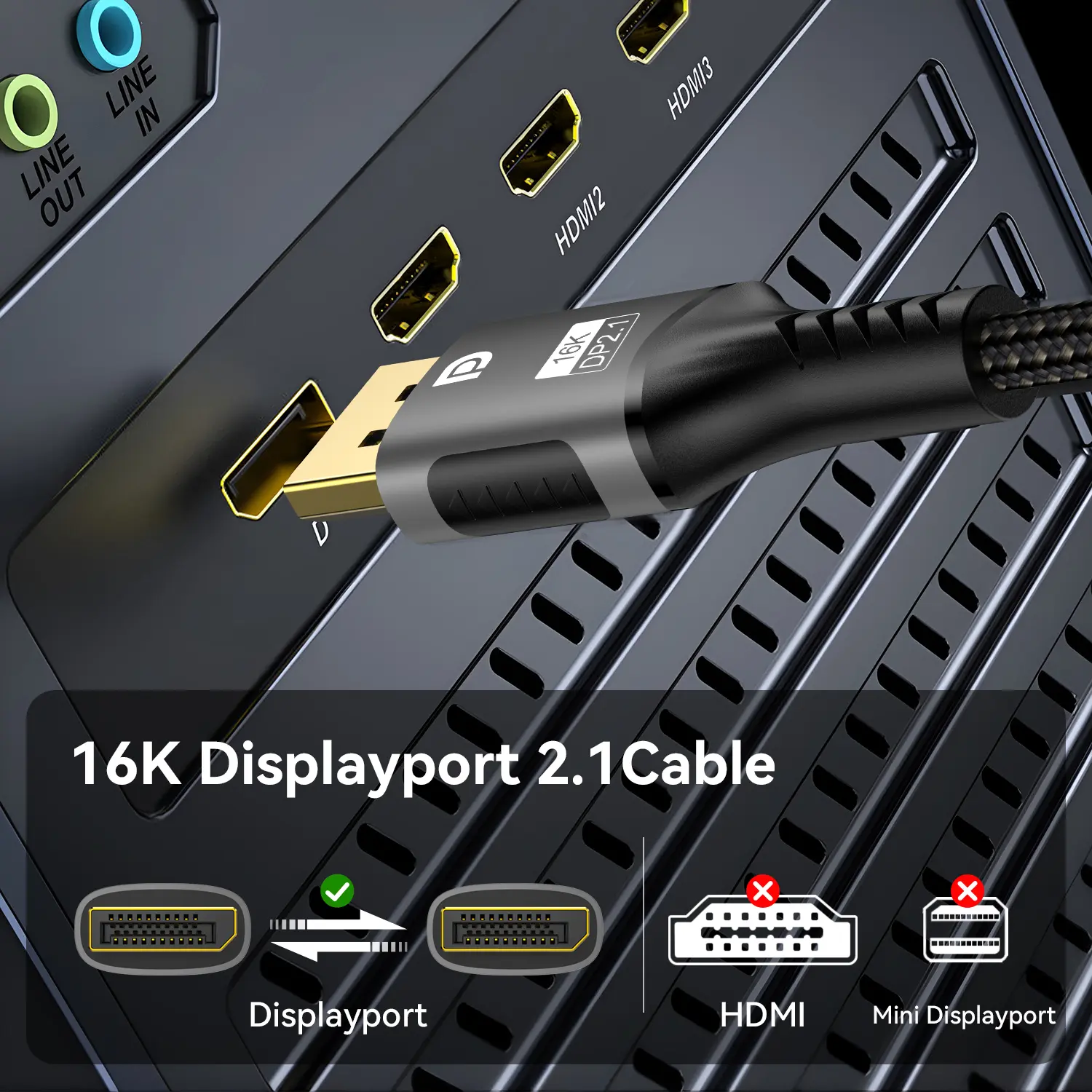 16K DP 2.1 8K@120Hz 4K@240Hz 80Gbps HDR Video Audio Displayport Cable Display Port  for Laptop TV Xbox Projector Gaming Monitor