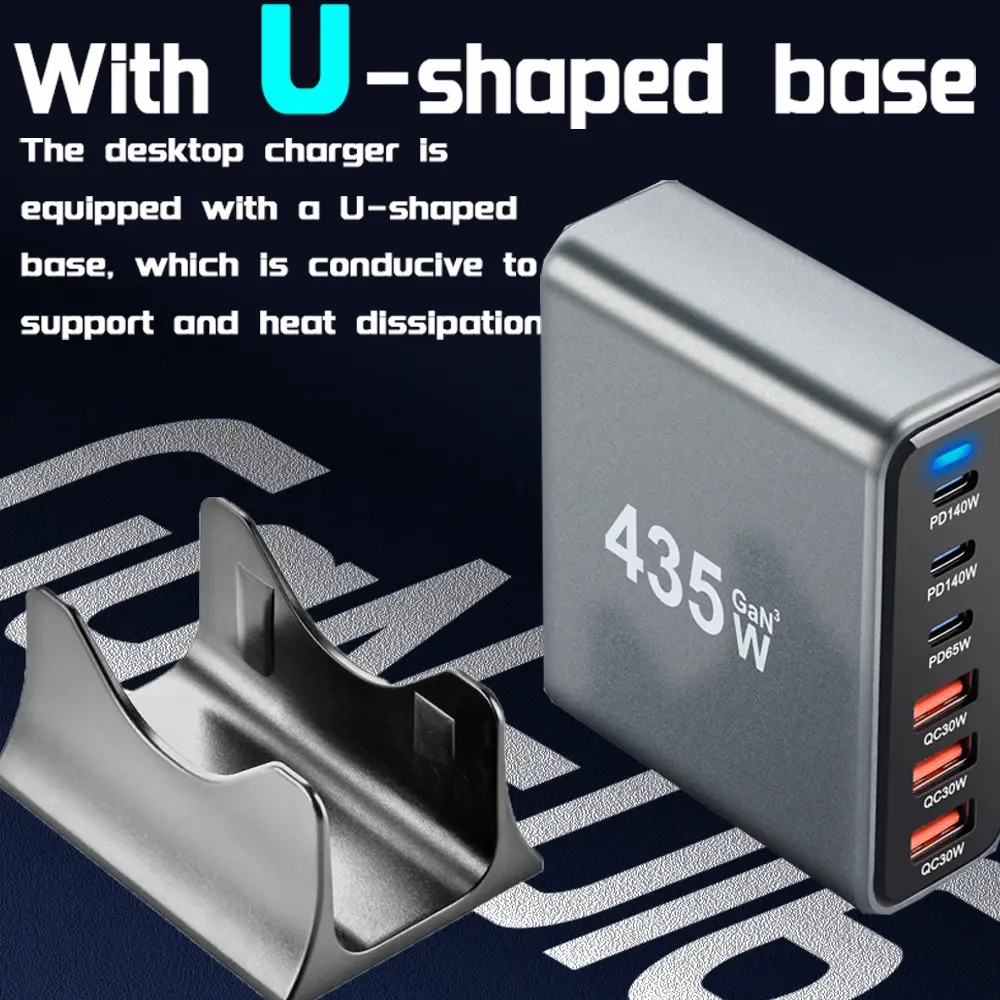 435W GaN USB Charger Multi-Ports Desktop Charging Station PD3.1 QC3.0 Fast Charge For iPhone Samsung Xiaomi Huawei iPad MacBook