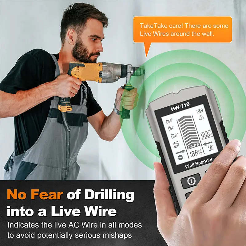 HW-710 Multi-functional Metal Wood Detection Function Wall Detector for AC Metal Wood Detect Ceilings Floors Find