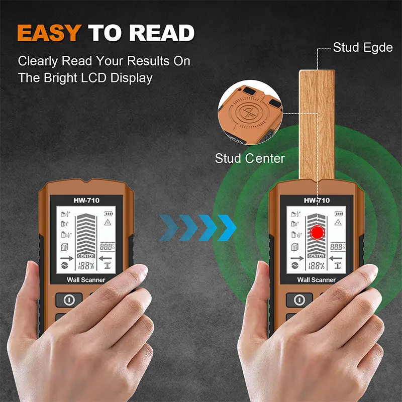 HW-710 Multi-functional Metal Wood Detection Function Wall Detector for AC Metal Wood Detect Ceilings Floors Find