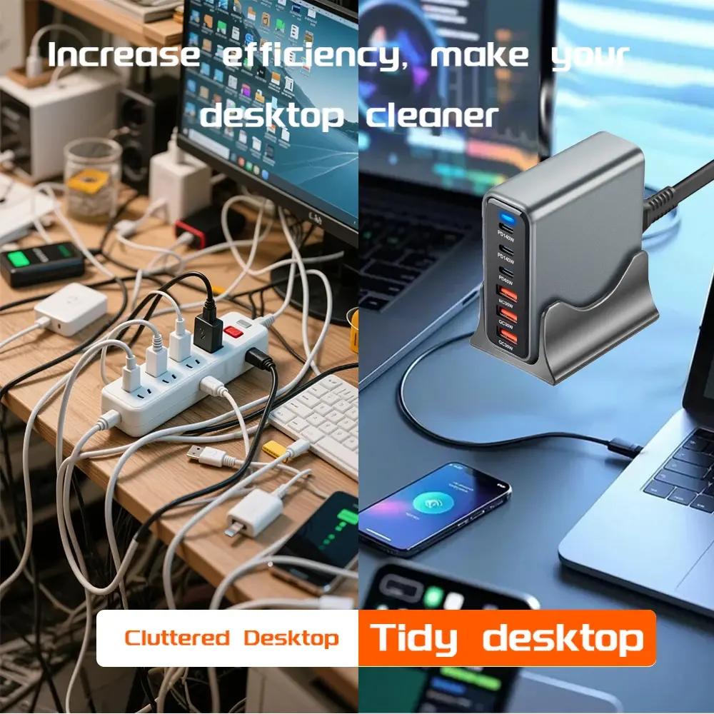 435W GaN USB Charger Multi-Ports Desktop Charging Station PD3.1 QC3.0 Fast Charge For iPhone Samsung Xiaomi Huawei iPad MacBook