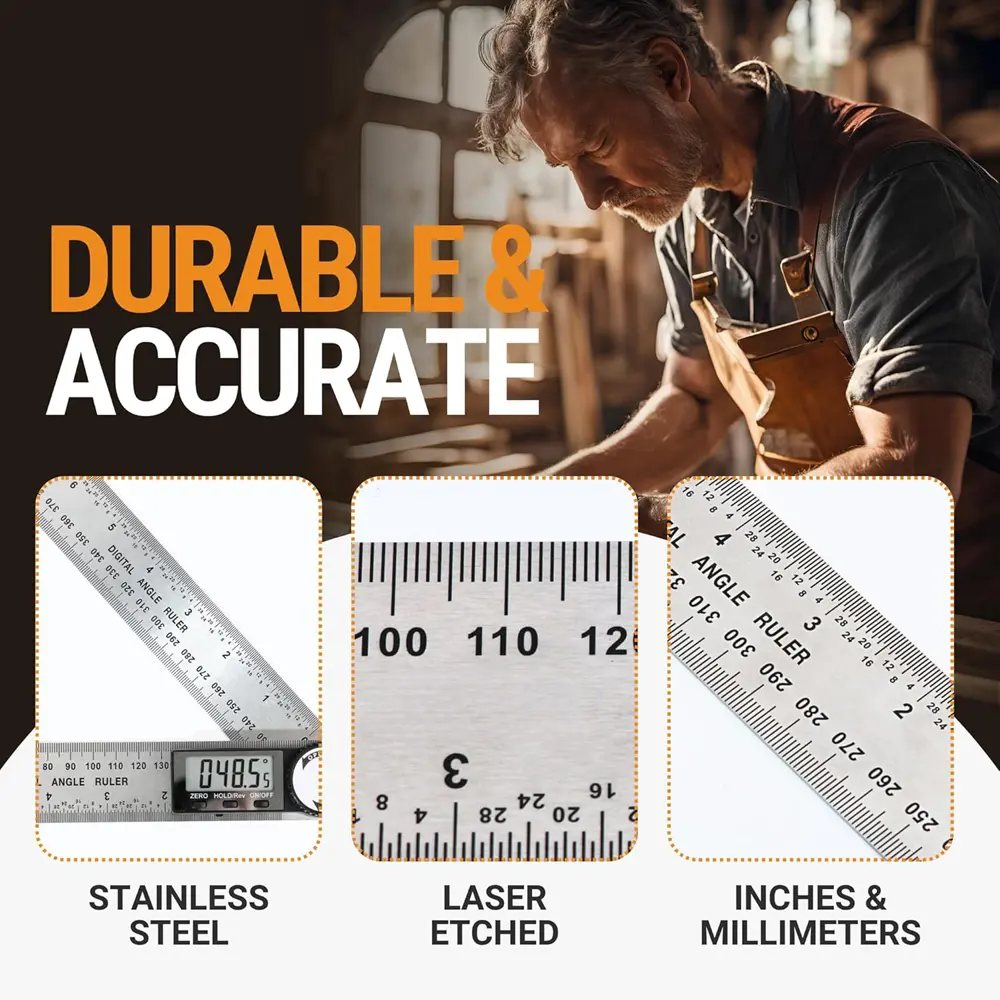 Digital Angle Finder Ruler Precision Angle Measuring Tool for Woodworking Carpentry DIY Projects Premium Steel Construction