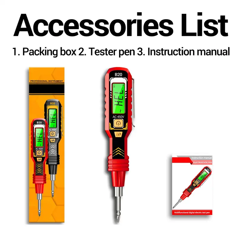 One-word Induction Portable 50/60Hz Smart Electric Pen Tester NCV Sensor AC 11-450V Non-Contact Voltage Tester with LCD Display