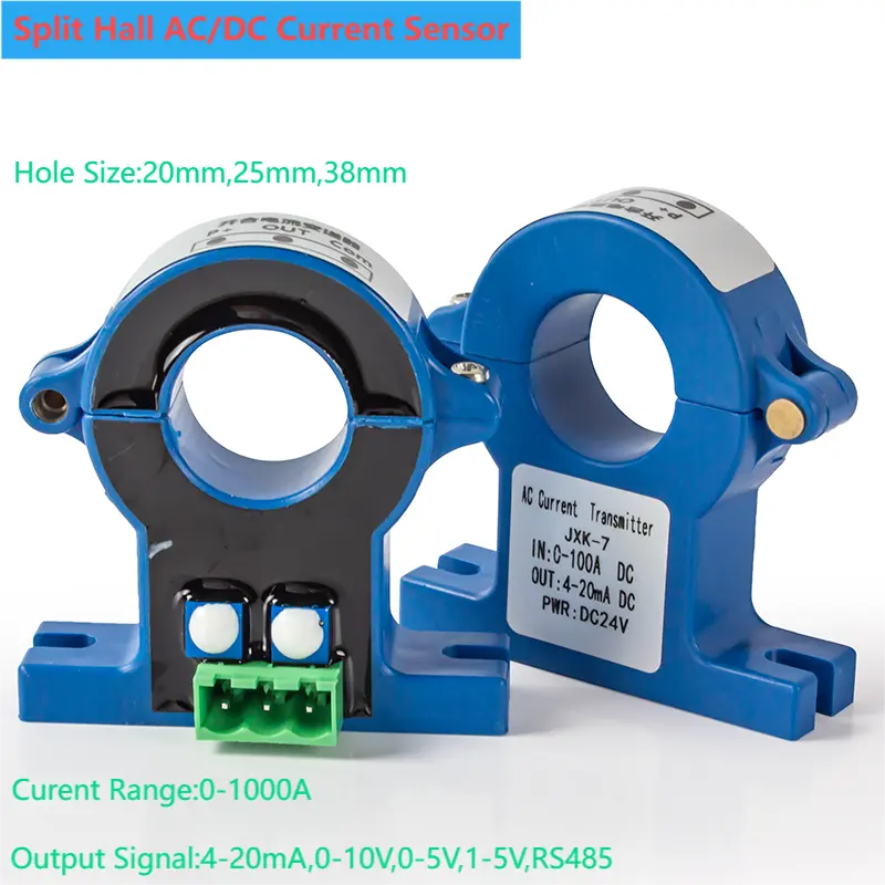 4-20mA Hall Effect Current Sensor AC 50A 100A 300A 500A 1000A 1500A DC Current Transmitter Split Core Current Transducer