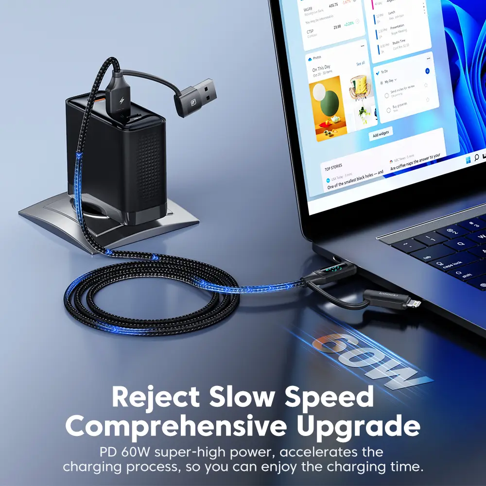 Toocki 4 in 1 USB A Type C To USB C Lightning Display PD Cable For iPhone 15 14 Fast Charging Charger Samsung Huawei Date Cord