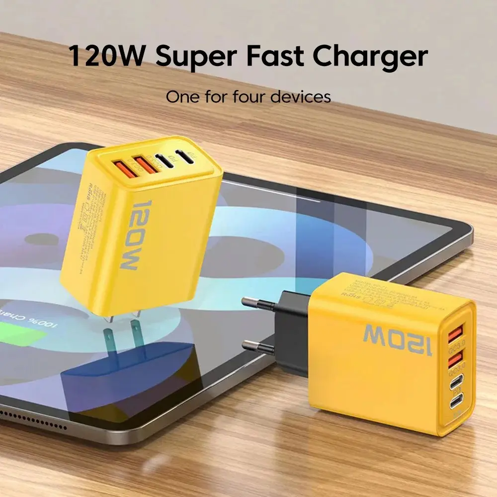 4 Prots USB Type C Charger Total 120W Quick Charge 3.0 Fast Charger PD Mobile Phone Wall Adapter For iPhone 16 Samsung Xiaomi 15