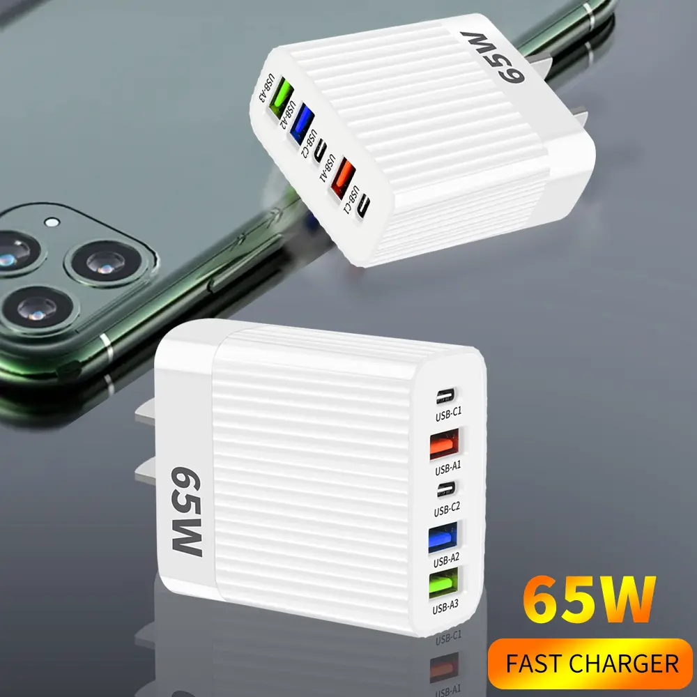 Multi Ports Phone Charger 65W Fast Charging Charger PD Mobile Phone Power Adapter For iPhone Xiaomi Huawei Samsung Wall Charger