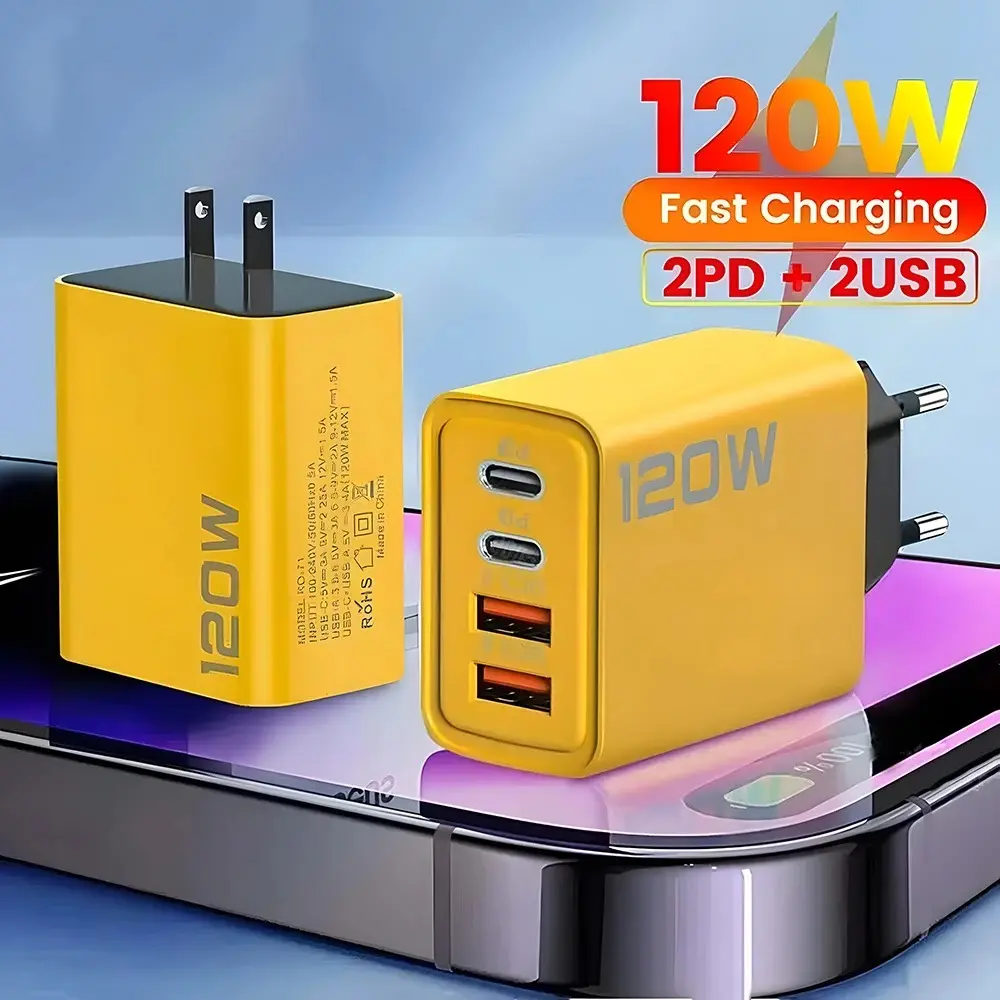 4 Prots USB Type C Charger Total 120W Quick Charge 3.0 Fast Charger PD Mobile Phone Wall Adapter For iPhone 16 Samsung Xiaomi 15