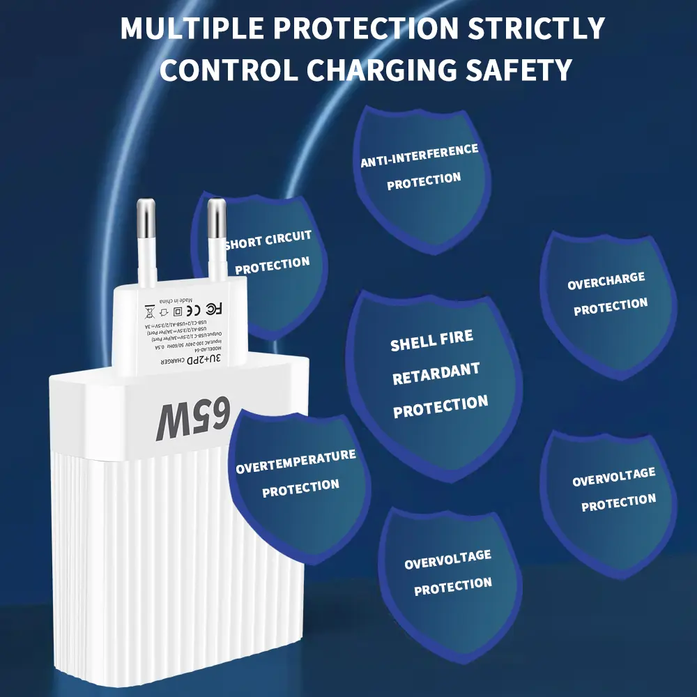 Multi Ports Phone Charger 65W Fast Charging Charger PD Mobile Phone Power Adapter For iPhone Xiaomi Huawei Samsung Wall Charger