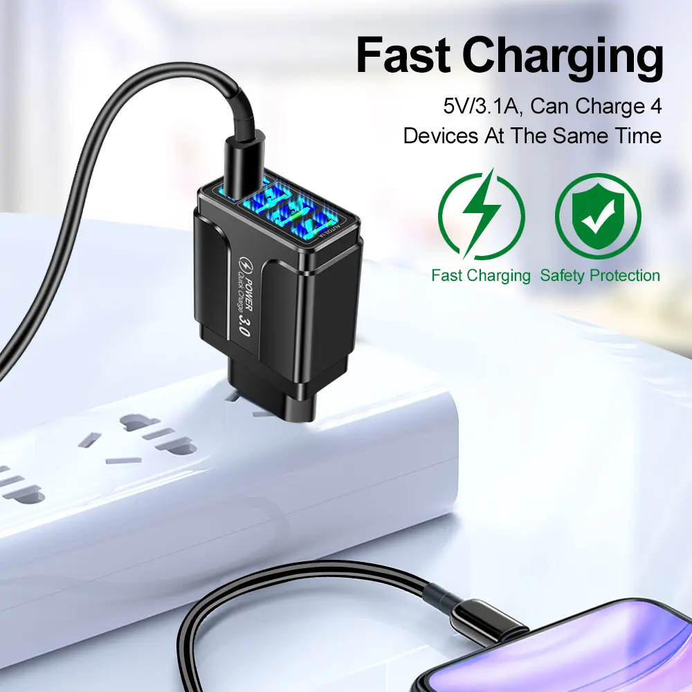 USB Multi Ports Wall Charger USB Fast Charging Charger Mobile Phone Power Adapter For Huawei Xiaomi iPhone Samsung Quick Charger
