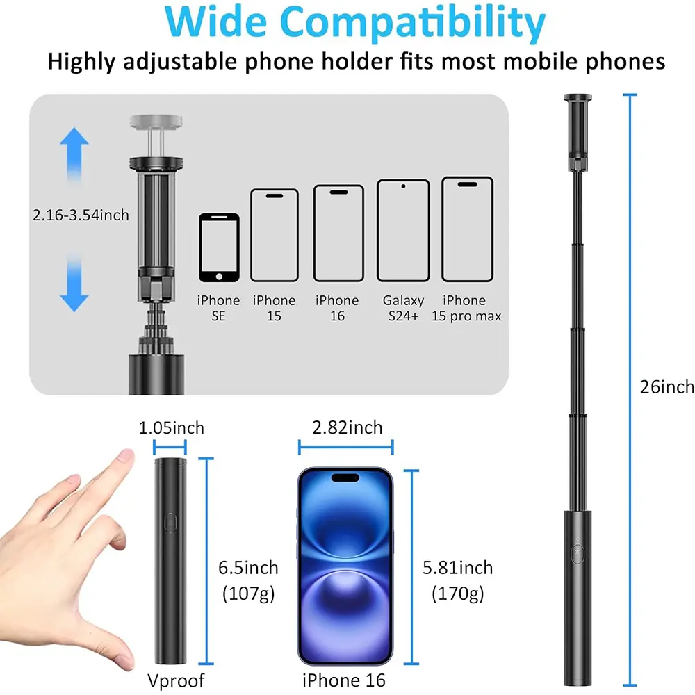 Aluminium Extendable Wireless Selfie Stick Bluetooth Tripod for IPhone 14 13 12 11Pro Max Samsung Phone Monopod Selfiestick