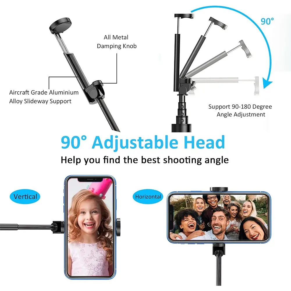 Aluminium Extendable Wireless Selfie Stick Bluetooth Tripod for IPhone 14 13 12 11Pro Max Samsung Phone Monopod Selfiestick