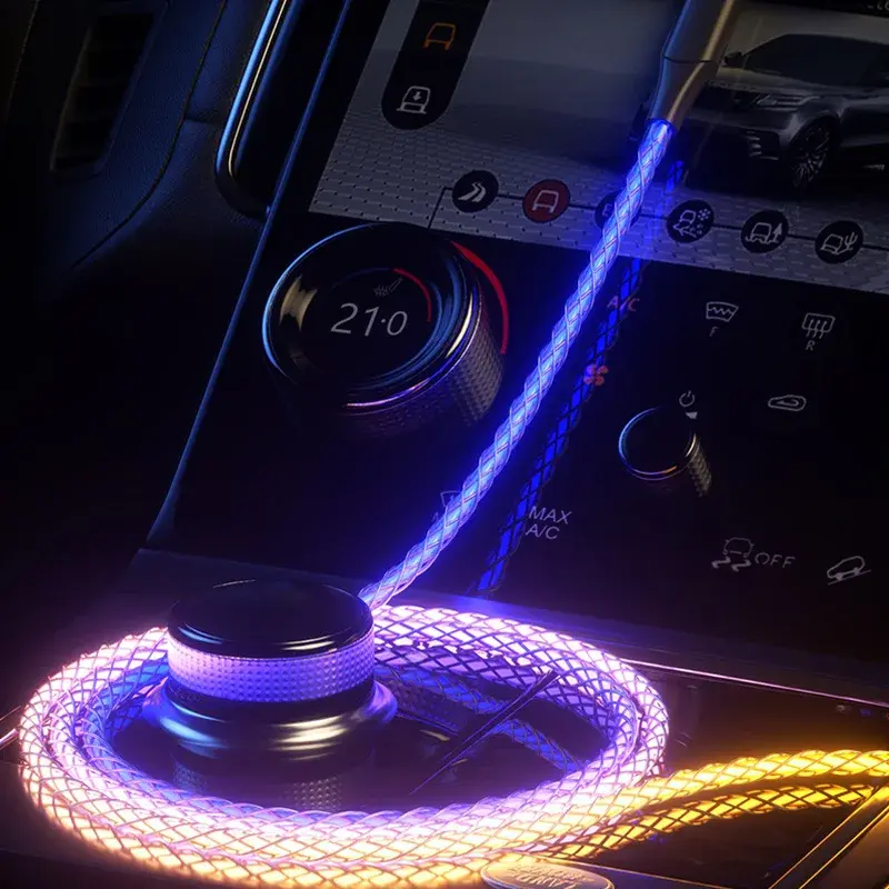 66W 6A Fast Charging Data Cable RGB Light USB Type C Micro Data Cord For iPhone 14 Pro Max Xiaomi Redmi 13 Oneplus 12 POCO X6