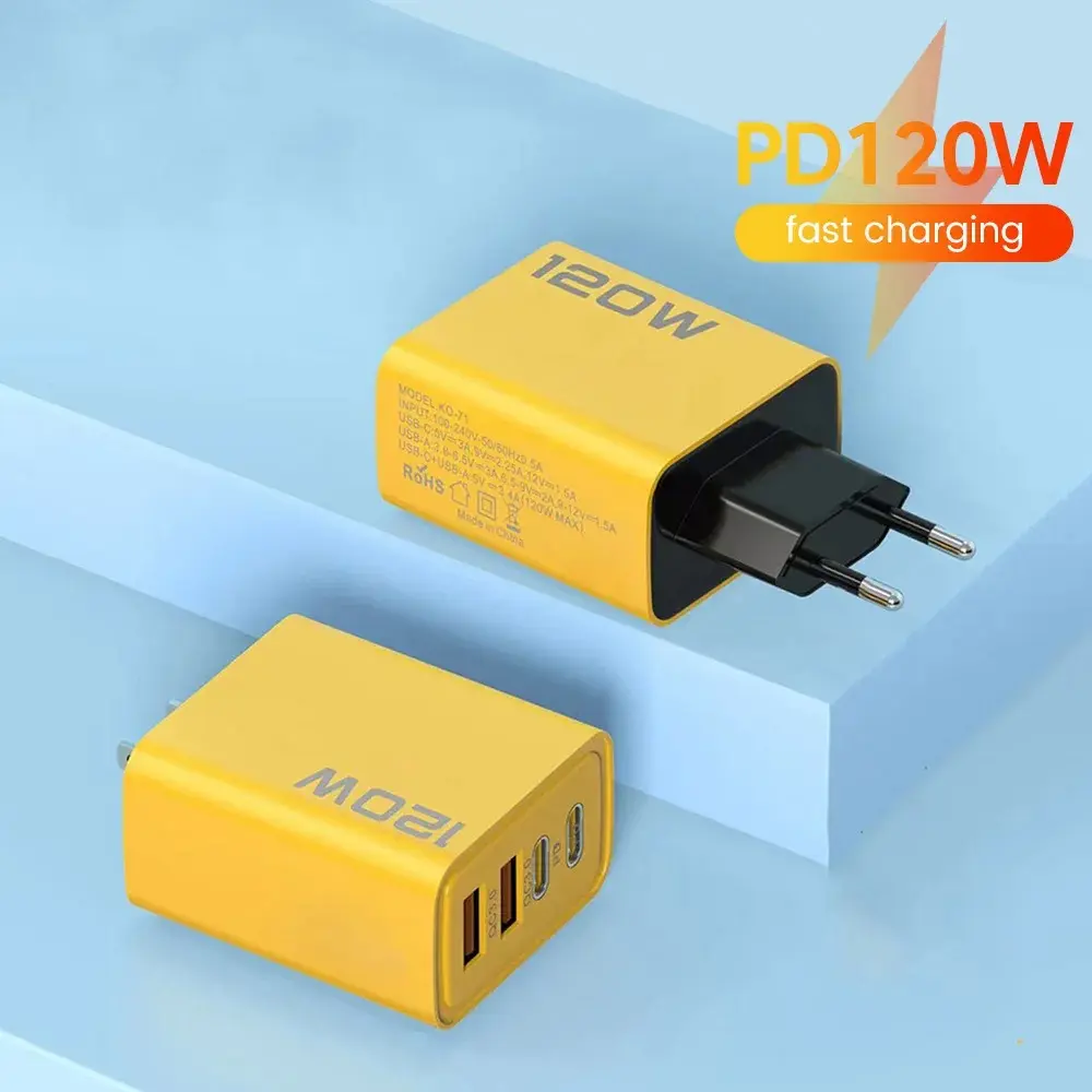 Total 120W 4 Ports USB Charger Fast Charging Type C Wall Charger Mobile Phone Charger EU/US/UK Plug Adapter For iPhone Samsung