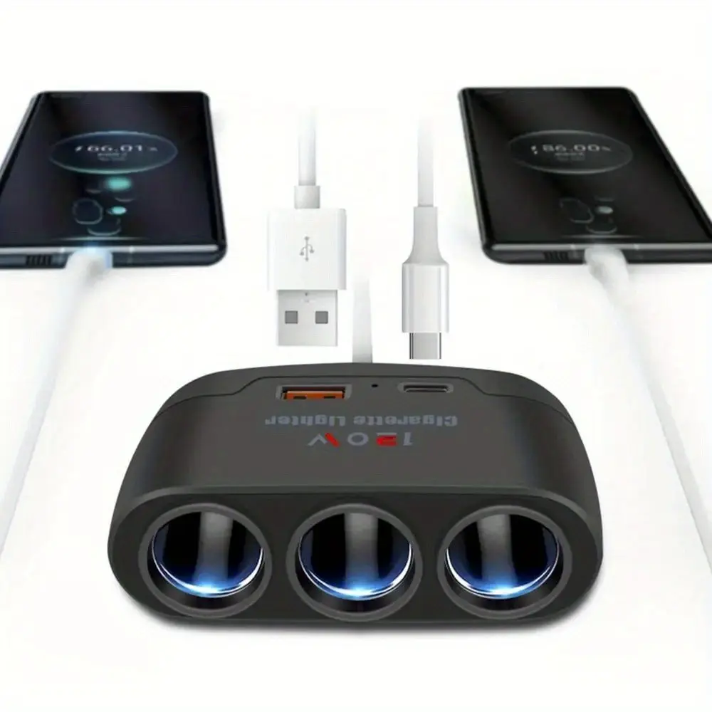 Car Charging One tow and three car charger with USB+PD Extended High Power 12V24V Universal Model Fast Charge Power Adapter