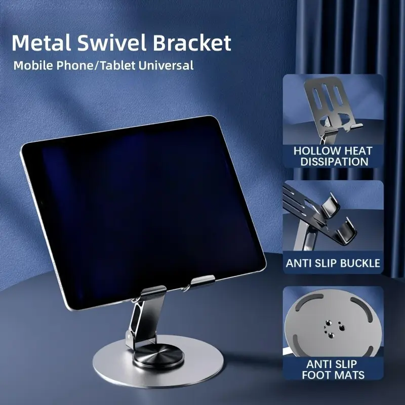 720 Rotate Metal Phone Holder Lazy Portable Foldable Stand For iPad Mobile Phone Stand Desktop Live Double Shaft Design Stable A