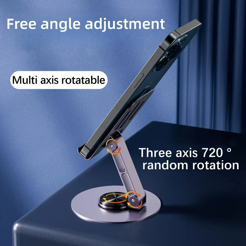 720 Rotate Metal Phone Holder Lazy Portable Foldable Stand For iPad Mobile Phone Stand Desktop Live Double Shaft Design Stable A