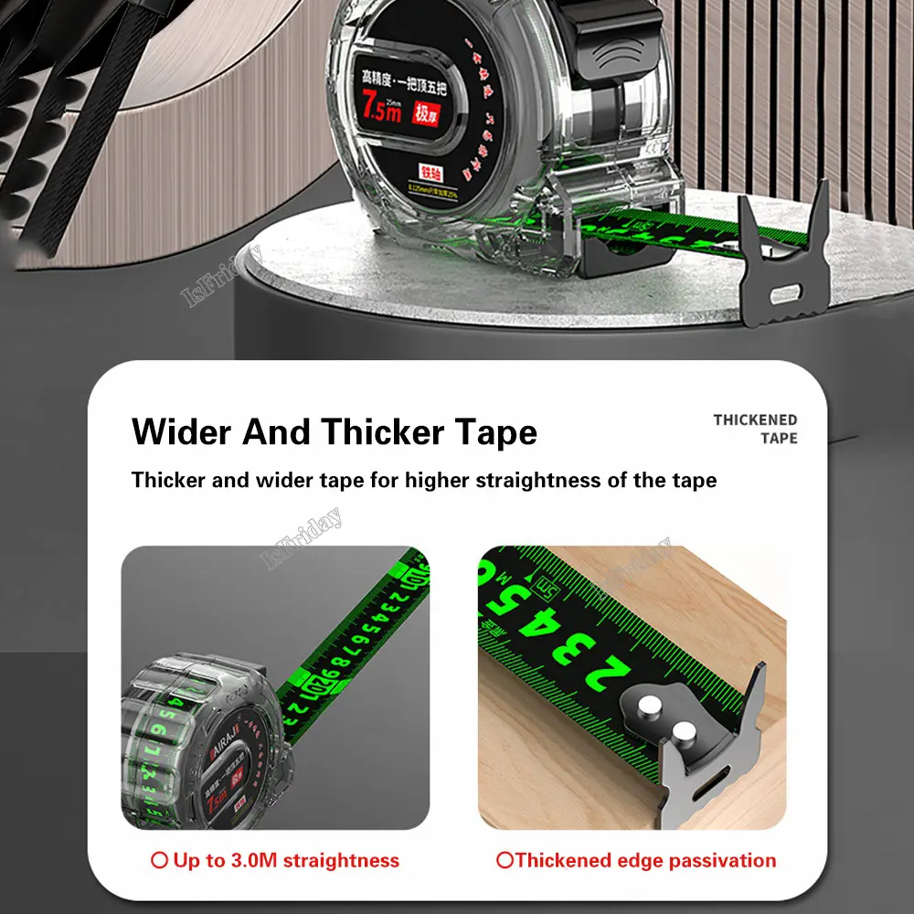 Fluorescence Tape Measure 5/7.5/10m Thickened Transparent Woodwork Ruler High Carbon Steel Meter Gauge Distance Measuring Tape