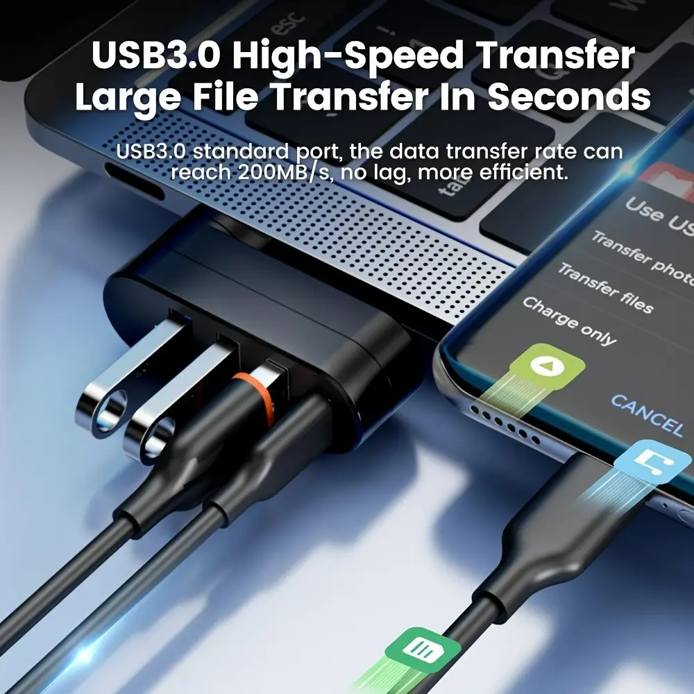 180° Rotatable USB 3.0 2.0 HUB 4 in 1 USB Type C High Speed Data Transfer U Disk Splitter Adapter For Laptop MacBook PC