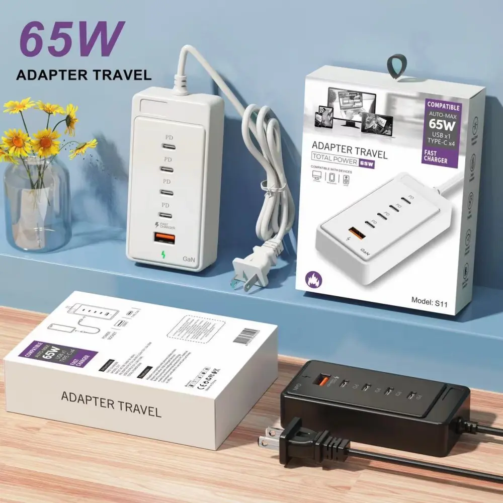5 IN 1 USB PD Charger 65W Multi-port Fast Charging Mobile Phone Charger Adapter EU/US/UK Plug Type C USB Quick3.0 Travel Charger