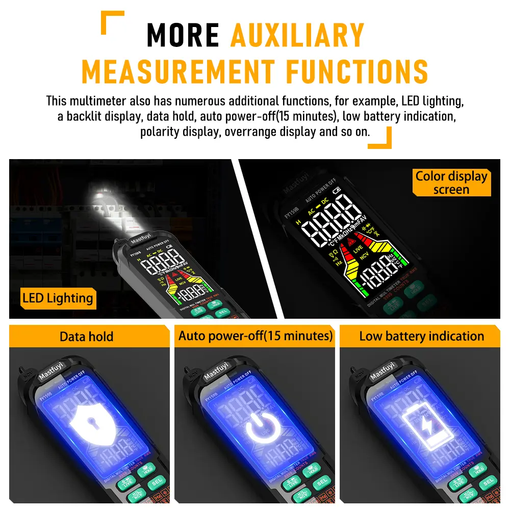 MASTFUYI Digital Multimeter 9999 Counts True RMS 10A 1000V AC/DC Current Voltage Capacitance Resistance Auto-Ranging Tester Tool
