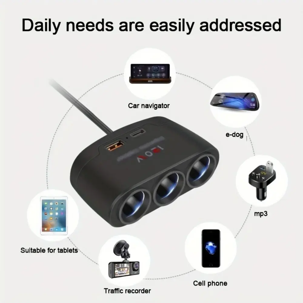 Car Charging One tow and three car charger with USB+PD Extended High Power 12V24V Universal Model Fast Charge Power Adapter