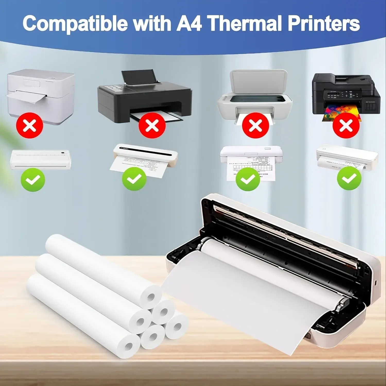 A4  210*30mm Thermal Paper 1/3/5 Rolls Thermal Printing Paper for A4 Wireless Bluetooth A40/X8 Printer Paper Roll