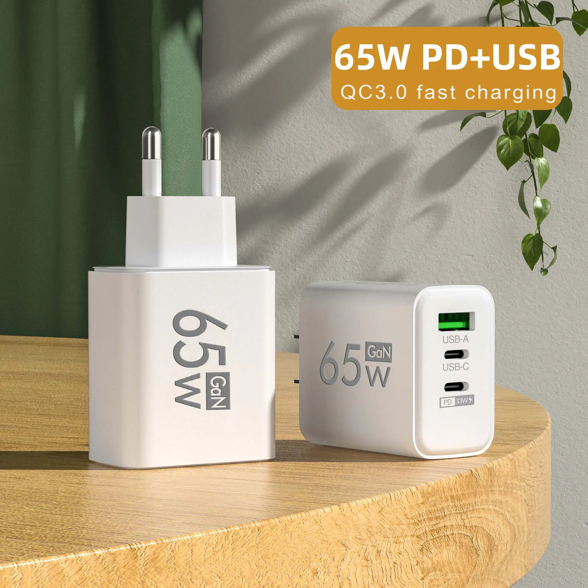 Total 65W USB C Charger GaN Fast Charging Wall Charger For iPhone Samsung Xiaomi Quick Charge EU/US/UK Plug Phone Charge Adapter