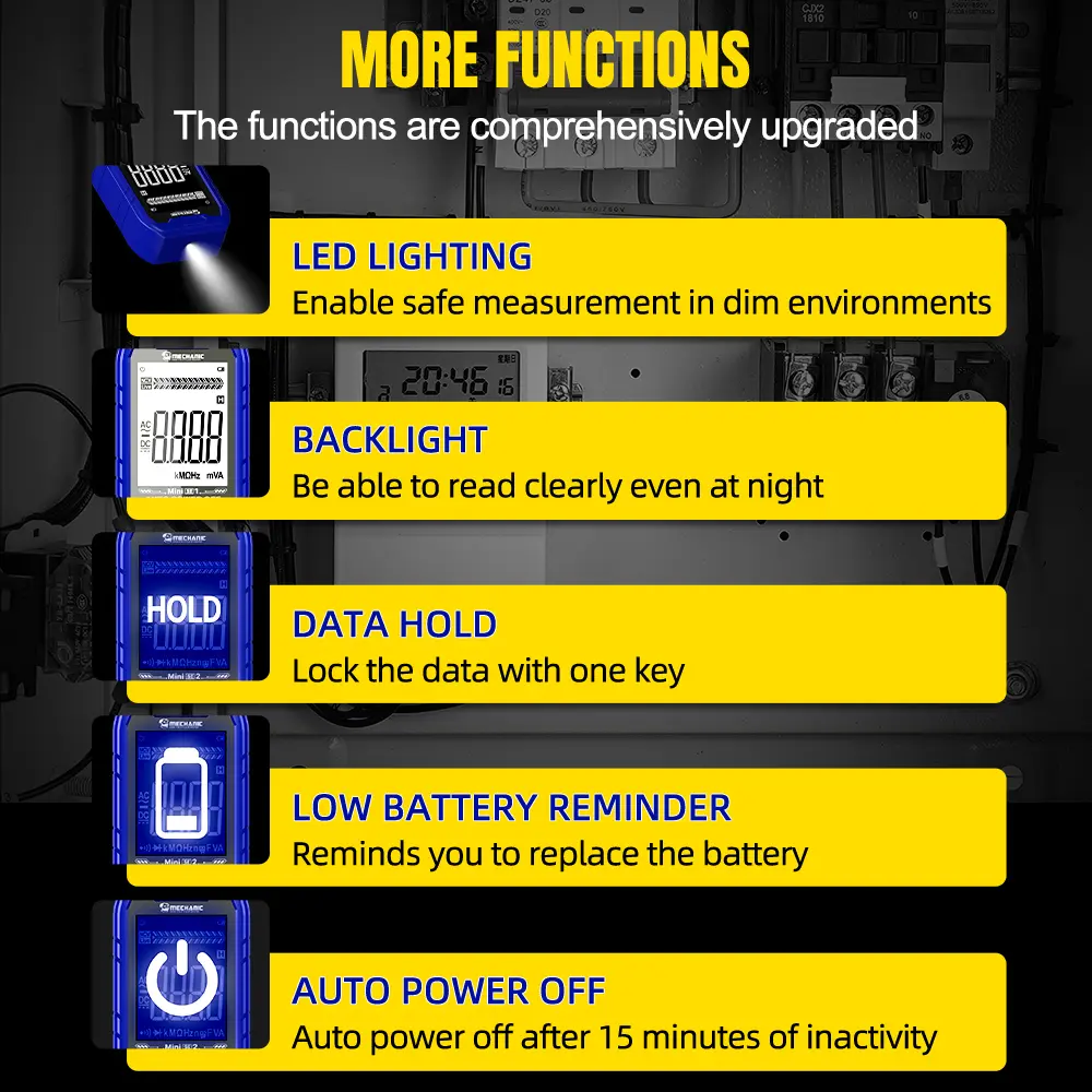 MECHANIC Smart Digital Multimeter True RMS Auto-Ranging AC/DC Voltage Current Tester for Home/Automotive/Electrical Maintenance​