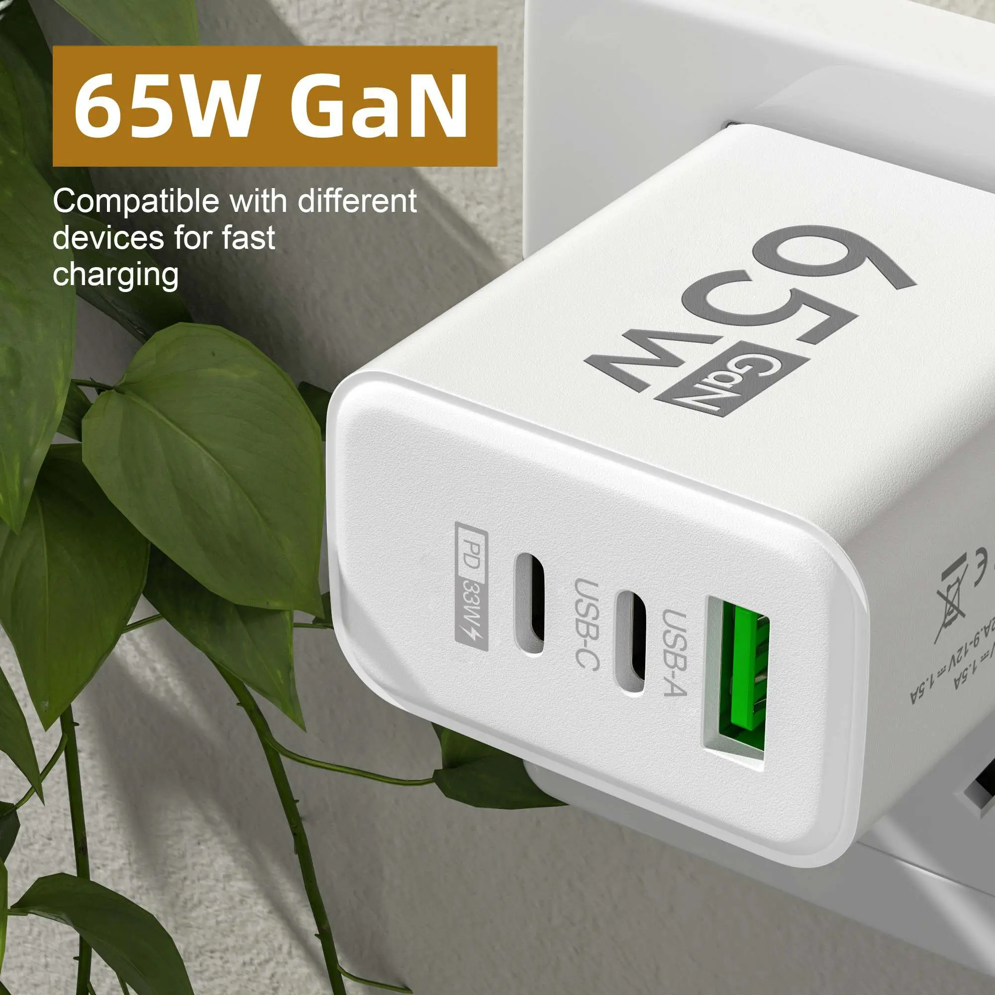 Total 65W USB C Charger GaN Fast Charging Wall Charger For iPhone Samsung Xiaomi Quick Charge EU/US/UK Plug Phone Charge Adapter